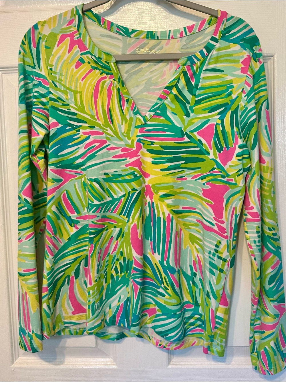 Lilly Pulitzer Green, Pink & Yellow Palm-Print Long Sleeve Tunic